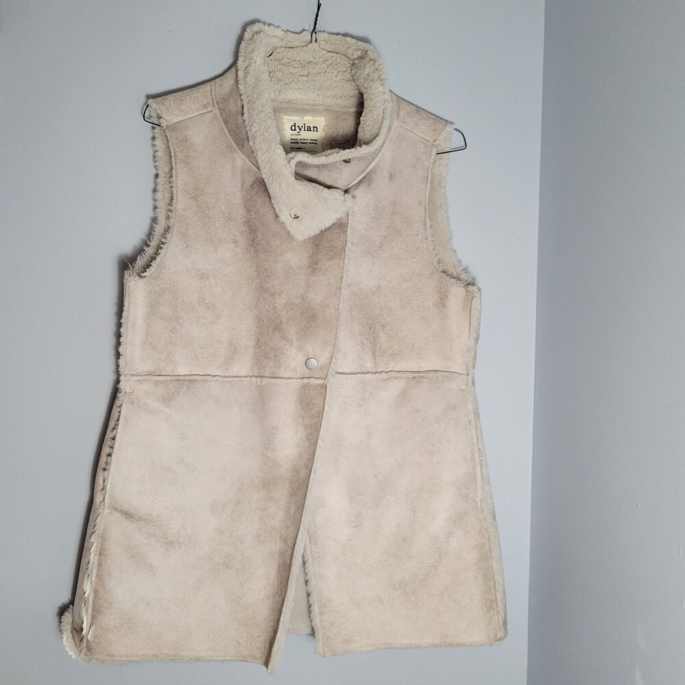 ANTHROPOLOGIE DYLAN Shearling Faux Suede Drape Vest Boho Penny Lane Vegan Size M